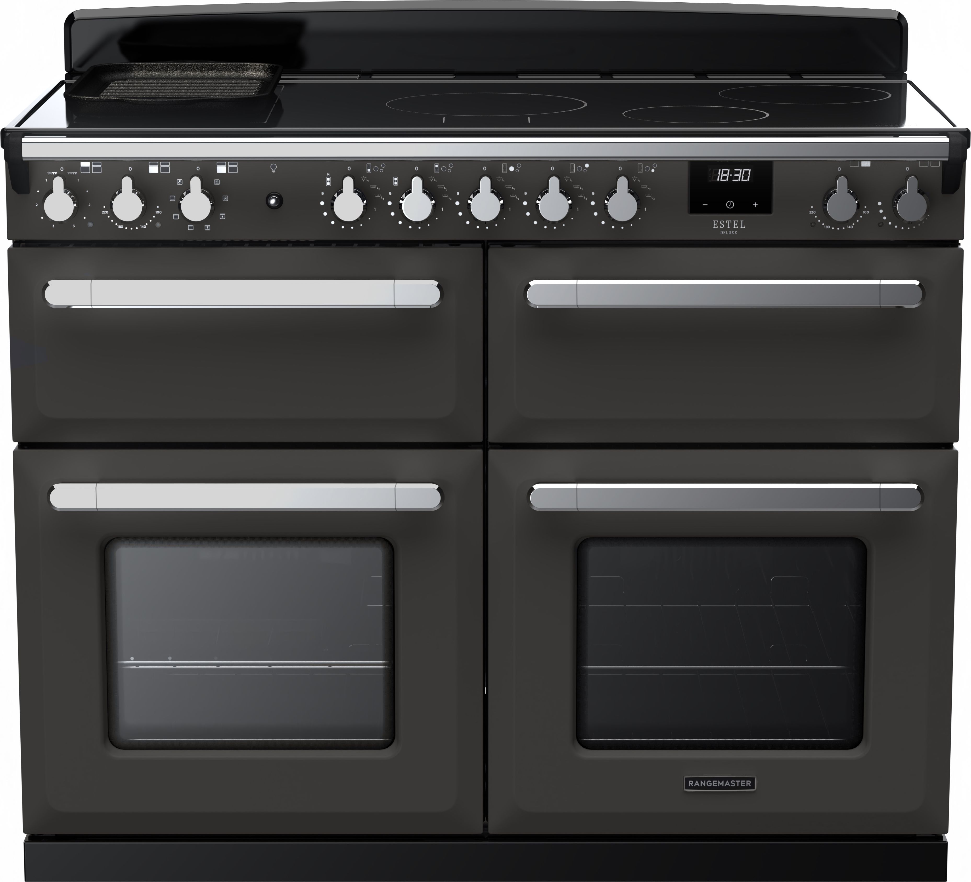 Image of Rangemaster Estel Deluxe ESDLB110EIPSLT/CM1 110cm wide Electric Range Cooker with Induction Hob - Slate / Chrome - A Rated, Grey