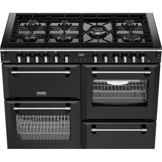 Stoves Richmond Deluxe 110cm Dual Fuel Range Cooker - Black - High perspective shot