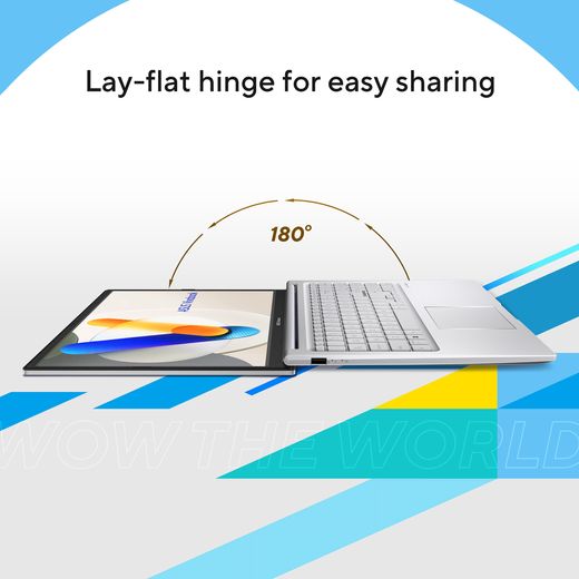 ASUS Vivobook 15 X1504VA-BQ2890W Laptop -, 512GB SSD, 8 GB RAM - Silver - Annotation - Lay flat shot