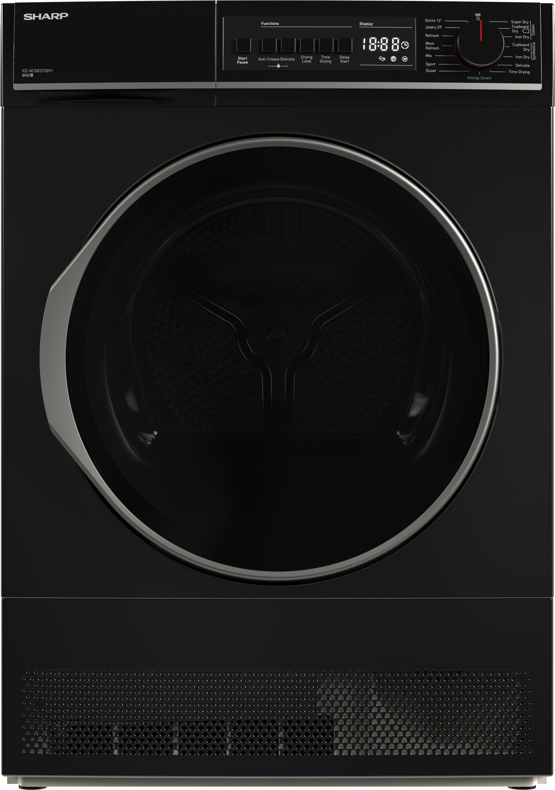 Sharp KD-NCB8S7GB91 8Kg Condenser Tumble Dryer - Black - B Rated, Black