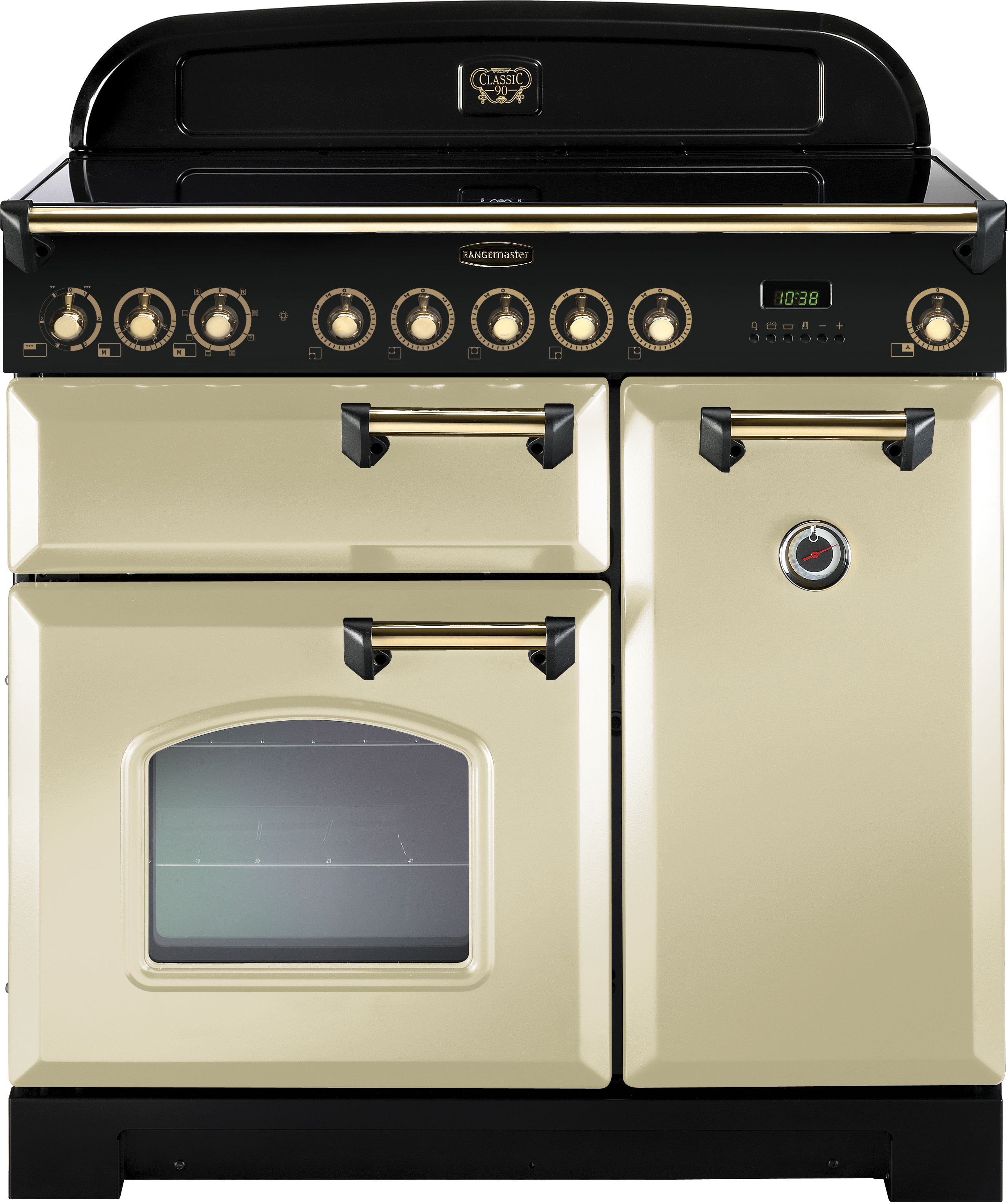 Rangemaster Classic Deluxe CDL90EICR/C 90cm Electric Range Cooker with Induction Hob - Cream / Chrome - A/A Rated, Cream