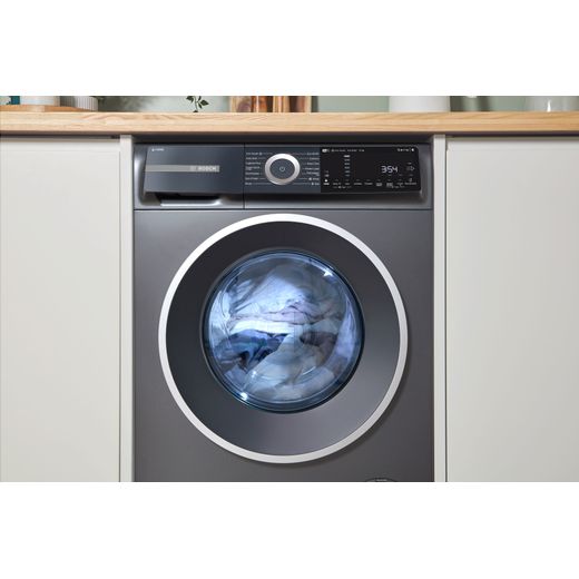 Bosch Series 6 i-Dos WGH254ARGB 10kg WiFi Connected Washing Machine with 1400 rpm - Graphite - machine in kitchen shot