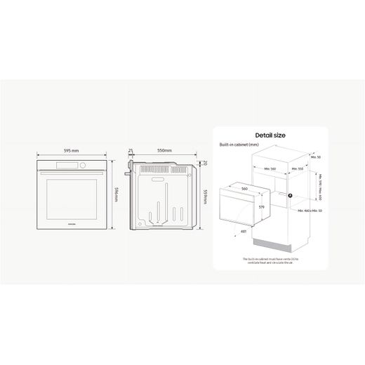 Samsung Series 4 Dual Cook Built In Electric Single Oven - Stainless Steel - Dimensions