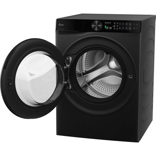Hoover Pro Wash Series 7 HBQD410BL10JU-80 10kg Washing Machine with 1400 rpm - Matte Black - left perspective door open shot 