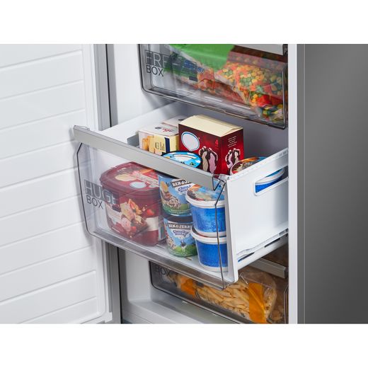 Midea Frost Free Upright Freezer - Brushed Steel - Freezer box open