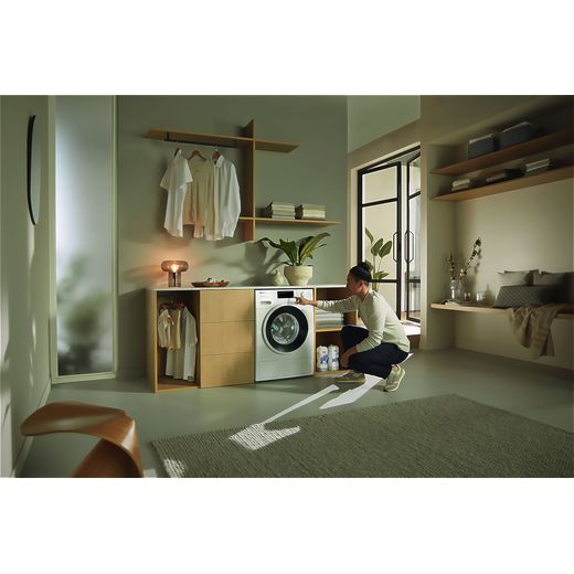 Miele W1 PowerWash & TwinDos WSJ883 WCS 9kg Washing Machine with 1600 rpm - White - Washing machine in utility room shot