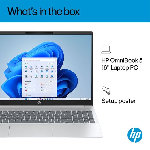 HP OmniBook 5 16-bc1001na 16" Laptop - AMD Ryzen™ 7, 1TB SSD, 16 GB RAM - Silver - Annotation - What's in the box