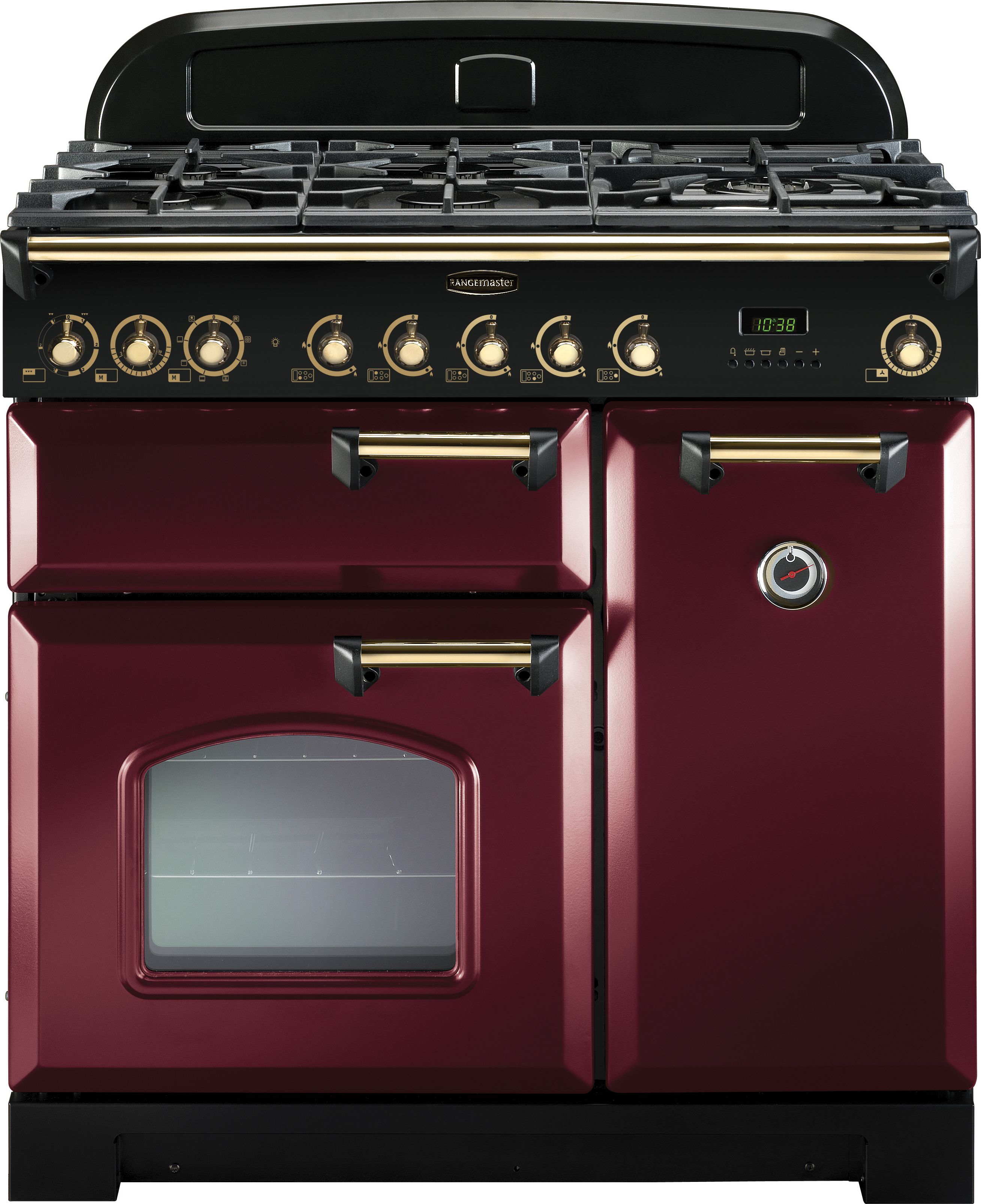 Rangemaster Classic Deluxe CDL90DFFCY/B 90cm Dual Fuel Range Cooker - Cranberry / Brass - A/A Rated, Red