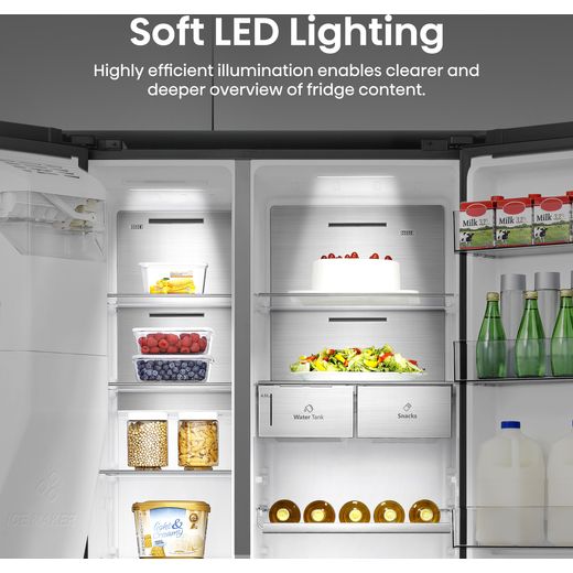 Hisense American Fridge Freezer - Black Stainless Steel - Annotation - Soft LED lighting