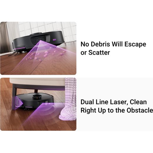 Eureka J15 Max Robotic Vacuum Cleaner - Black - Annotation - Debris and line laser shot