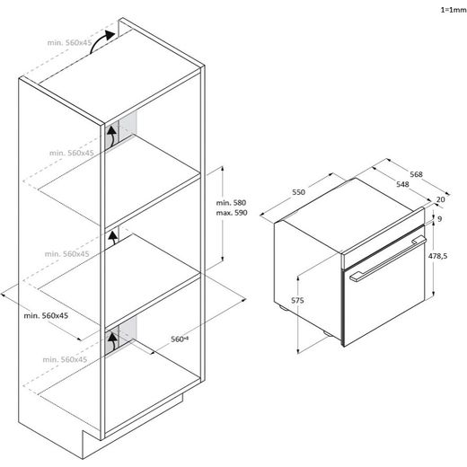 Candy Idea Built In Electric Single Oven - Black - Annotation - Dimension shot