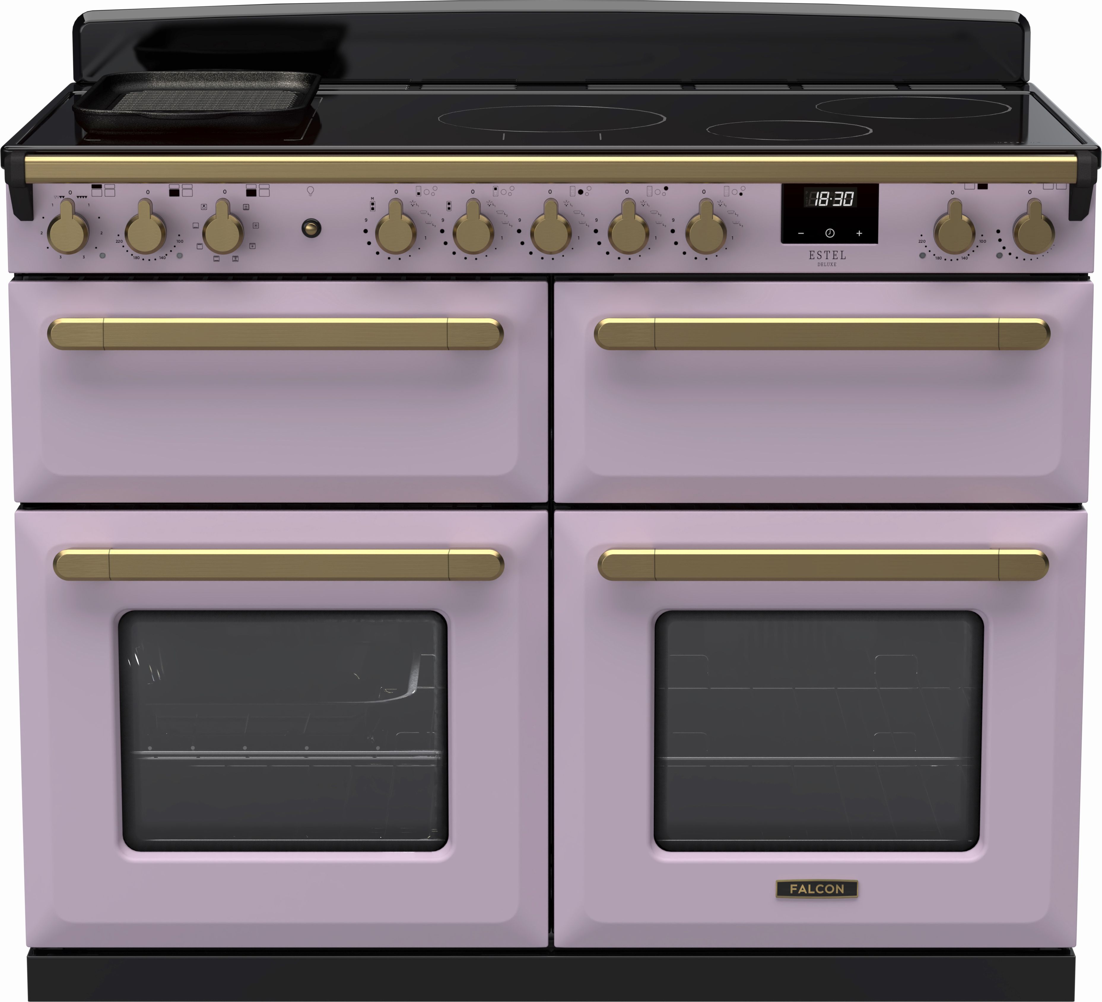 Image of Rangemaster Estel Deluxe ESDLB110EIPHTH/AB1 110cm wide Electric Range Cooker with Induction Hob - Heather / Antique Brass - A Rated, Purple
