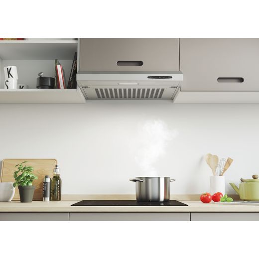 Candy CFT610/5S/1/UK 60cm Chimney Cooker Hood for Ducted/Recirculating Ventilation - Silver - Hob in kitchen