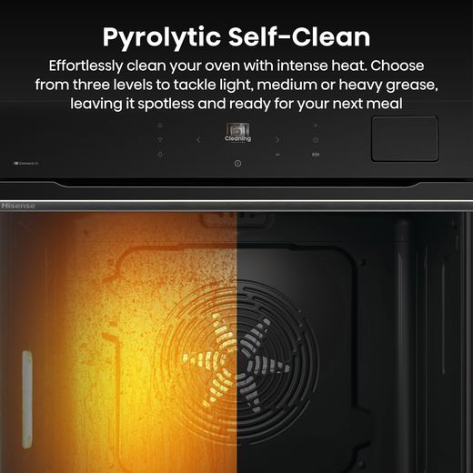 Hisense Hi8 BlackLine BAS6PH8BUKWF Wifi Connected Built In Electric Single Oven with Pyrolytic Cleaning - Black - Annotation - Self clean shot