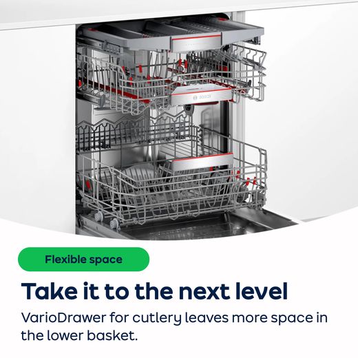 Bosch Series 4 Integrated Slimline Dishwasher - Silver Control Panel - AO Annotation - VarioDrawer