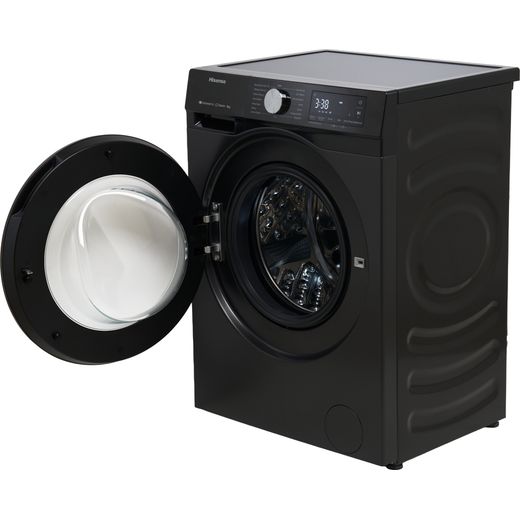 Hisense 3S Series WF3S8043BB3 8kg WiFi Connected Washing Machine with 1400 rpm - Black - Delft perspective with door open shot