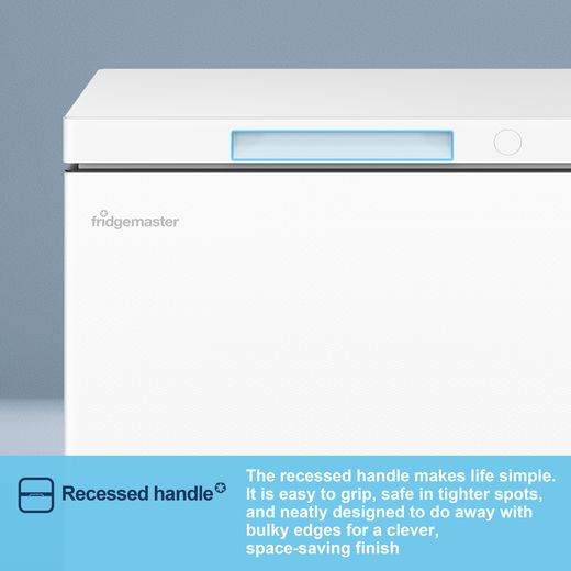 Fridgemaster MCF95E1 Chest Freezer - White - Annotation - Recessed handle