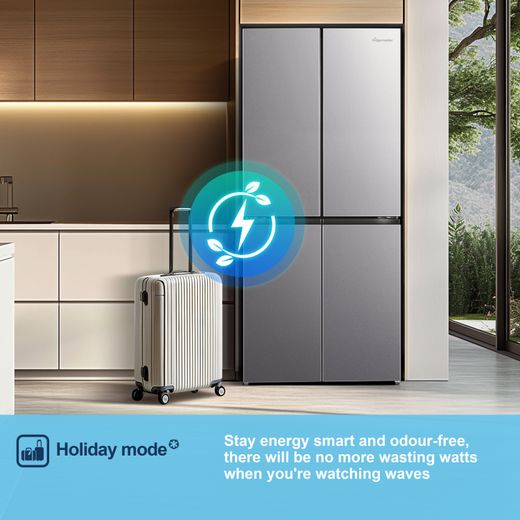 Fridgemaster American Cross Door American Fridge Freezer - Silver - Annotation - Holiday mode