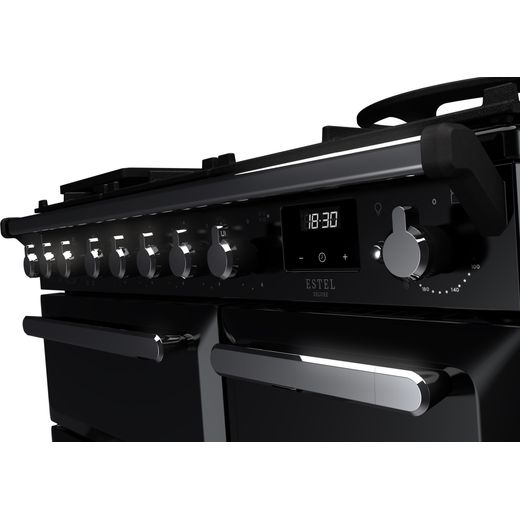 Rangemaster Estel Deluxe Dual Fuel Range Cooker - Black / Chrome - Control panel shot
