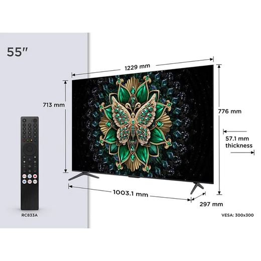 TCL C6K 55" 4K Ultra HD QLED Smart Google TV [2025] - Dimensions