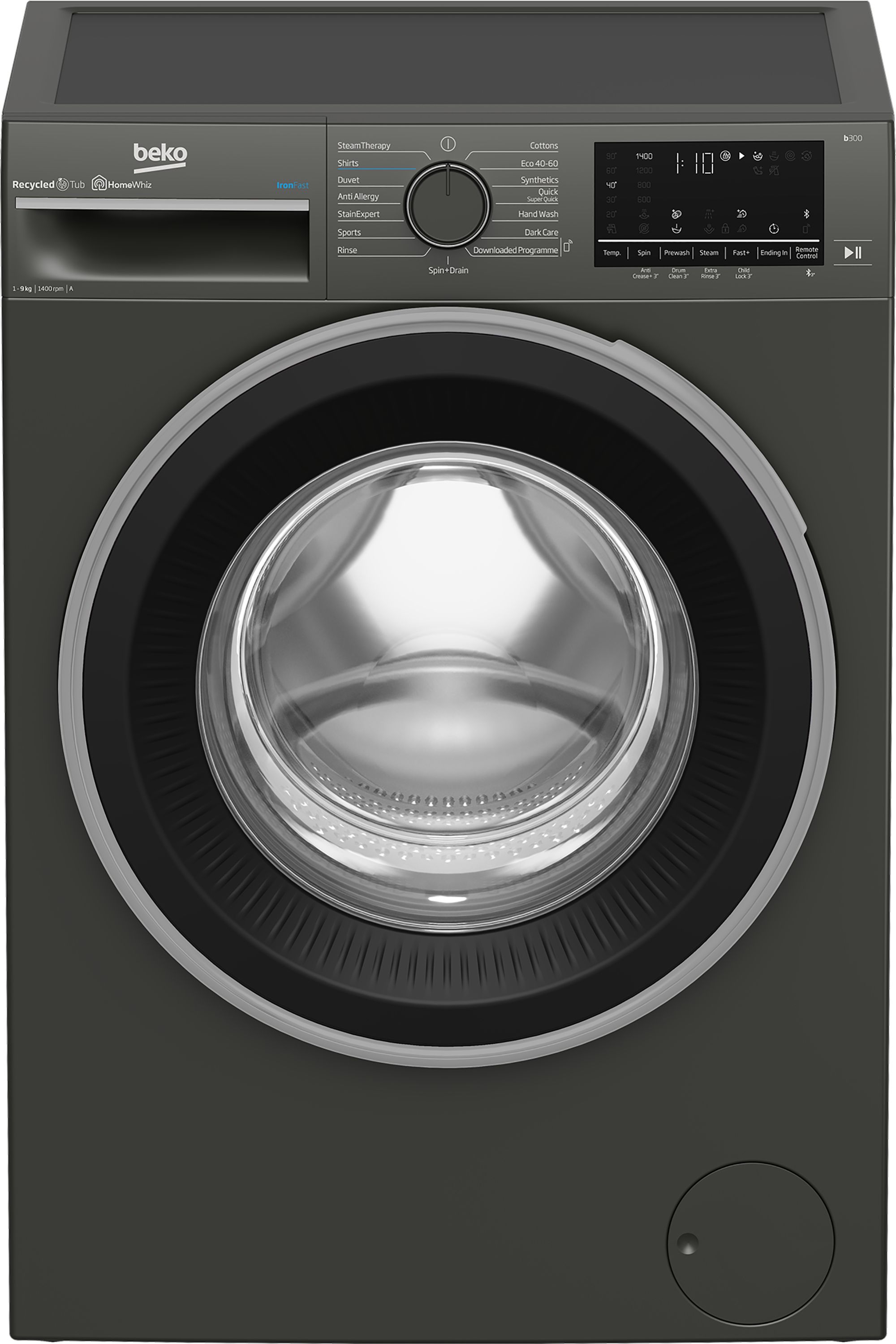 Beko IronFast RecycledTub B3W5941IG 9kg Washing Machine with 1400 rpm - Graphite - A Rated, Silver