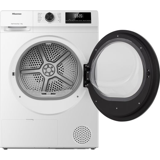 Hisense DH1Q802BW2 8Kg Heat Pump Tumble Dryer - White - Front with door open shot 