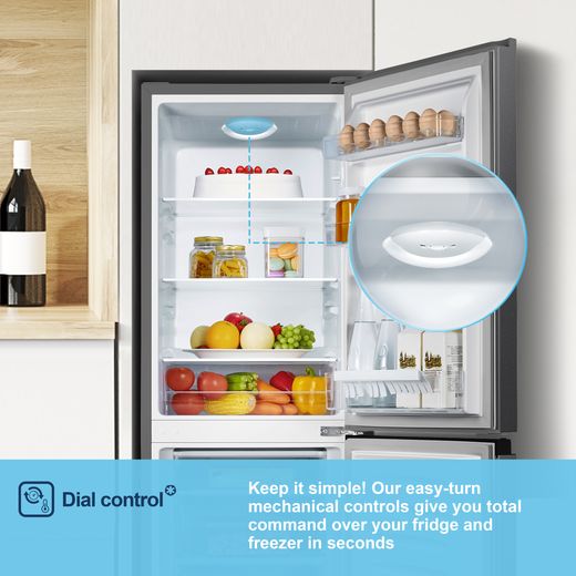 Fridgemaster MC50165ES 143cm 60/40 Small Fridge Freezer - Silver - Annotation - Dial control shot