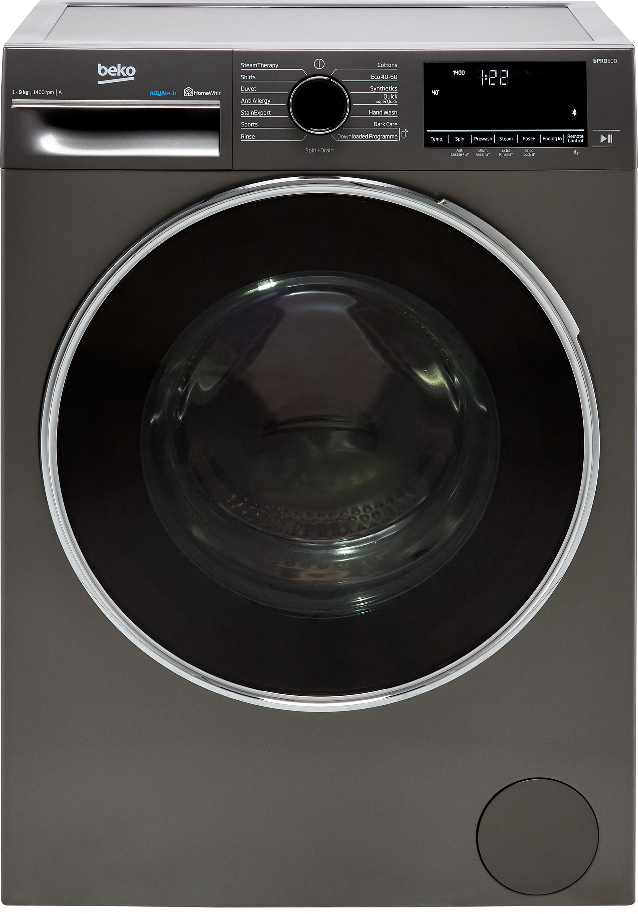Beko B5W5941AG 9kg Washing Machine with 1400 rpm - Graphite - A Rated, Silver