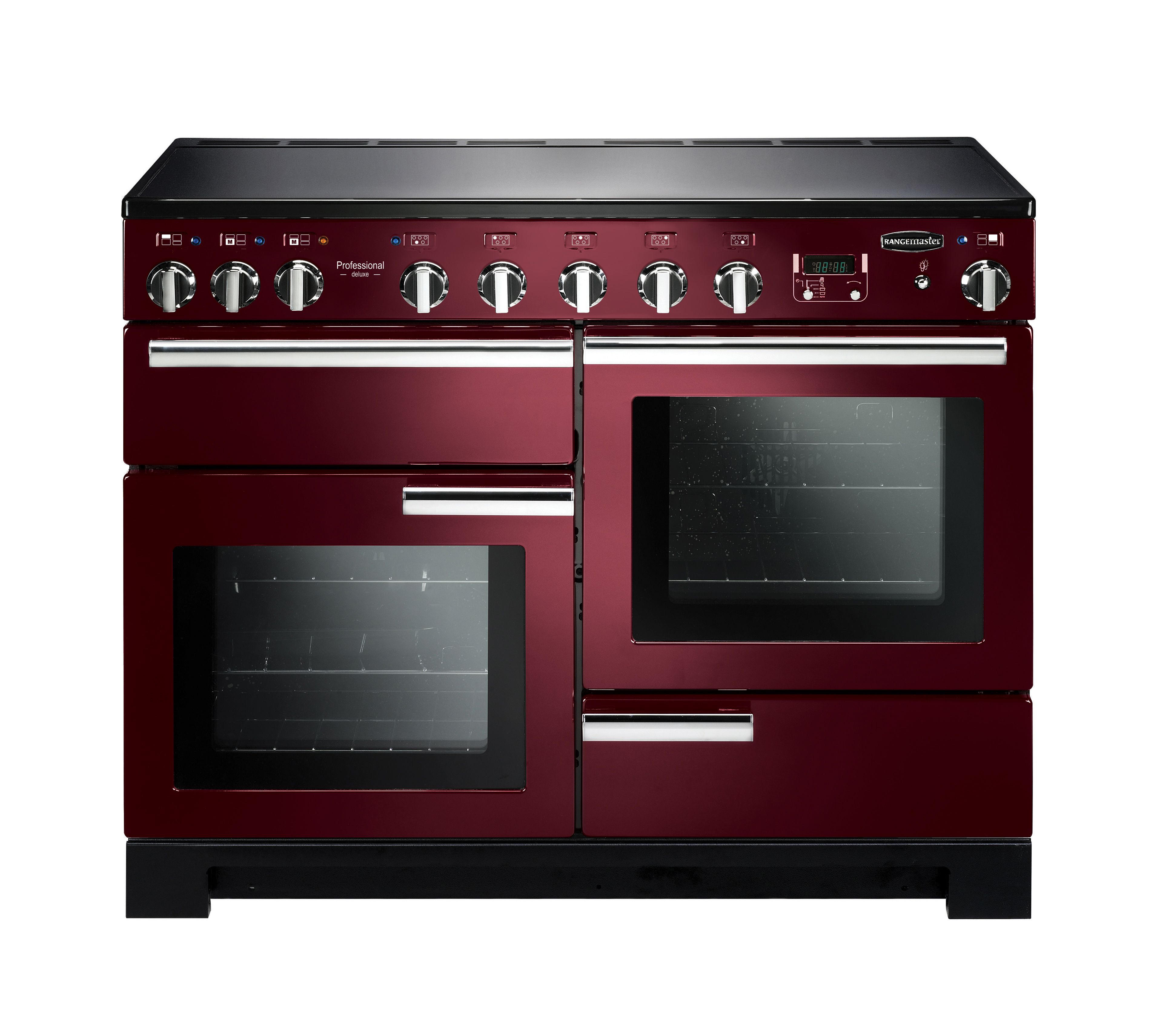 Rangemaster Professional Deluxe PDL110EICY/C 110cm Electric Range Cooker with Induction Hob - Cranberry / Chrome - A/A Rated, Red