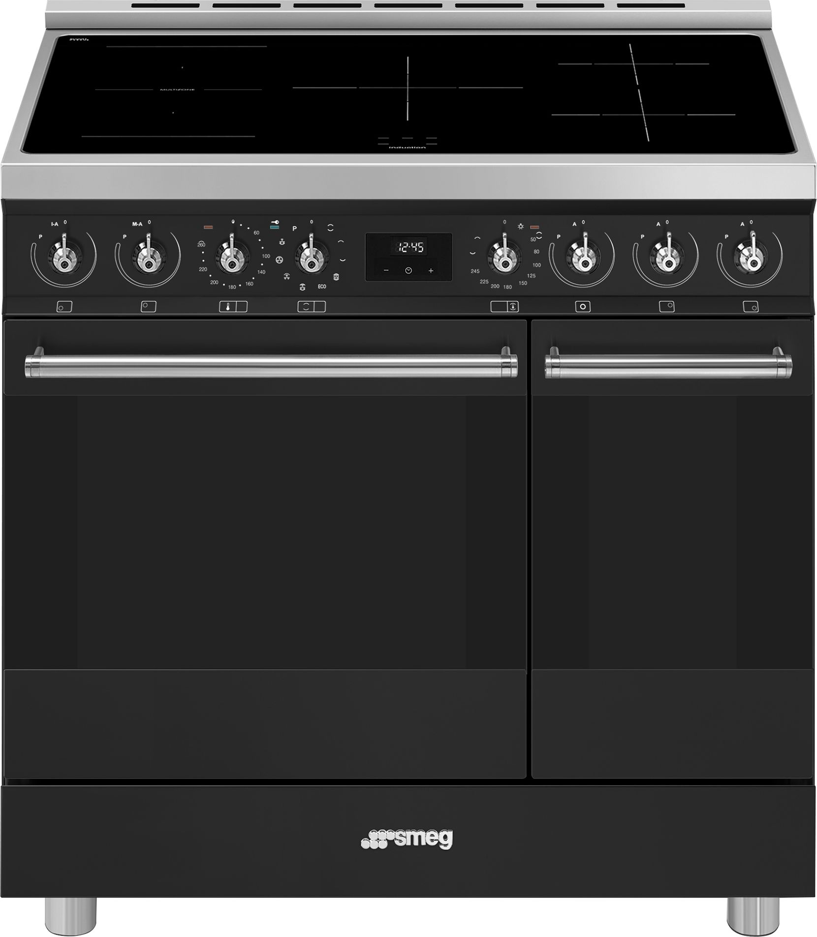 Image of Smeg Symphony C92IPMB2 90cm wide Electric Range Cooker with Induction Hob and Pyrolytic Cleaning - Matt Black - A/A Rated, Black