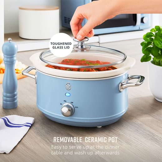 Swan Retro SF17021BLN 3.5 Litre Slow Cooker - Blue - Annotation - Removable pot shot