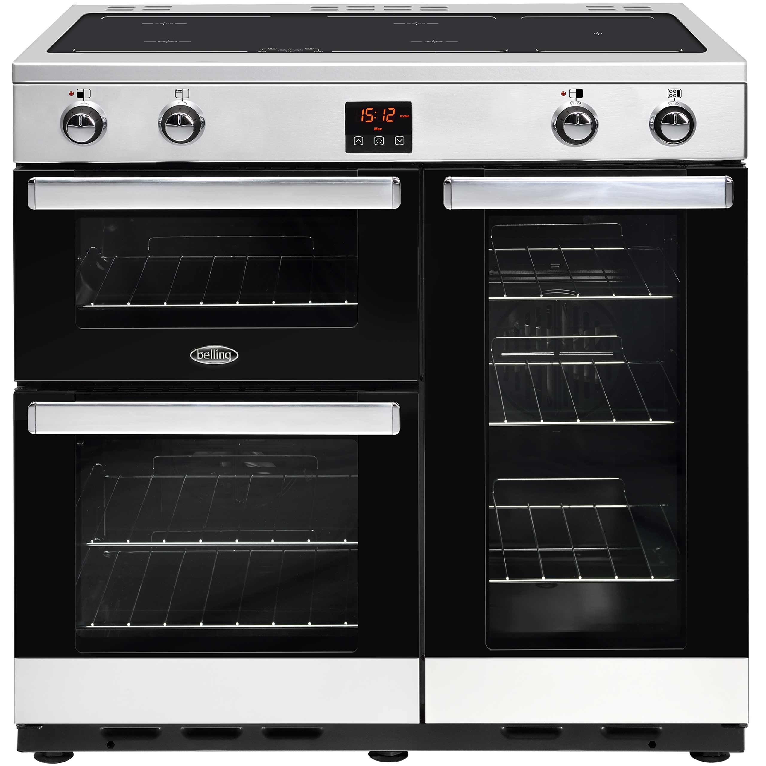 Belling Cookcentre90Ei 90cm Electric Range Cooker with Induction Hob - Stainless Steel - A/A Rated, Stainless Steel