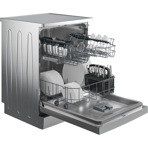 Beko Standard Dishwasher - Silver - right perpsective with door open shot