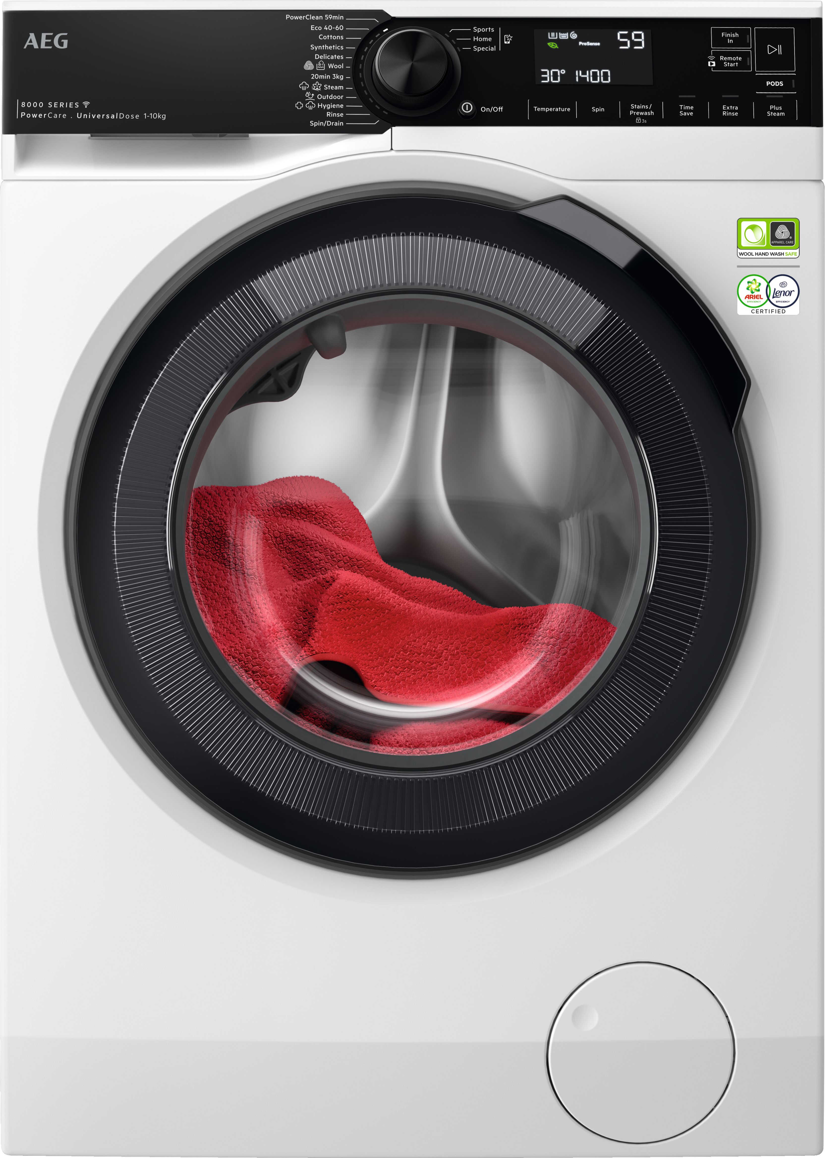 AEG 8000 PowerCare UniversalDose LFR84146UC 10kg WiFi Connected Washing Machine with 1400 rpm - White - A Rated, White