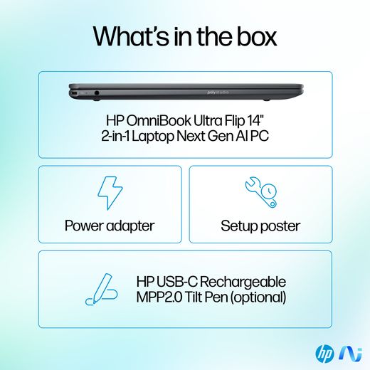 HP OmniBook Ultra Flip 14-fh0006na OLED 14" 2-in-1 Laptop - Intel® Core™ Ultra 7, 1TB SSD, 16 GB RAM - Grey - What's in the box