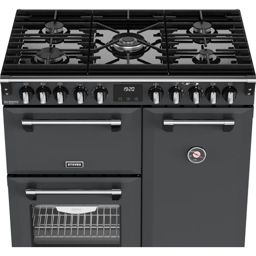 Stoves Richmond DX 90DF 90cm Dual Fuel Range Cooker - Anthracite - High front perspective shot 