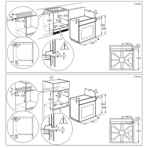 AEG 6000 Series Built In Electric Single Oven - Stainless Steel - Dimensions
