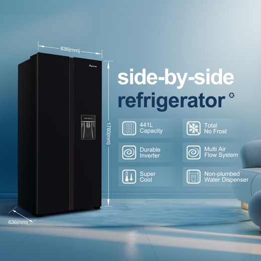 Fridgemaster American Fridge Freezer - Black - Annotation - Features