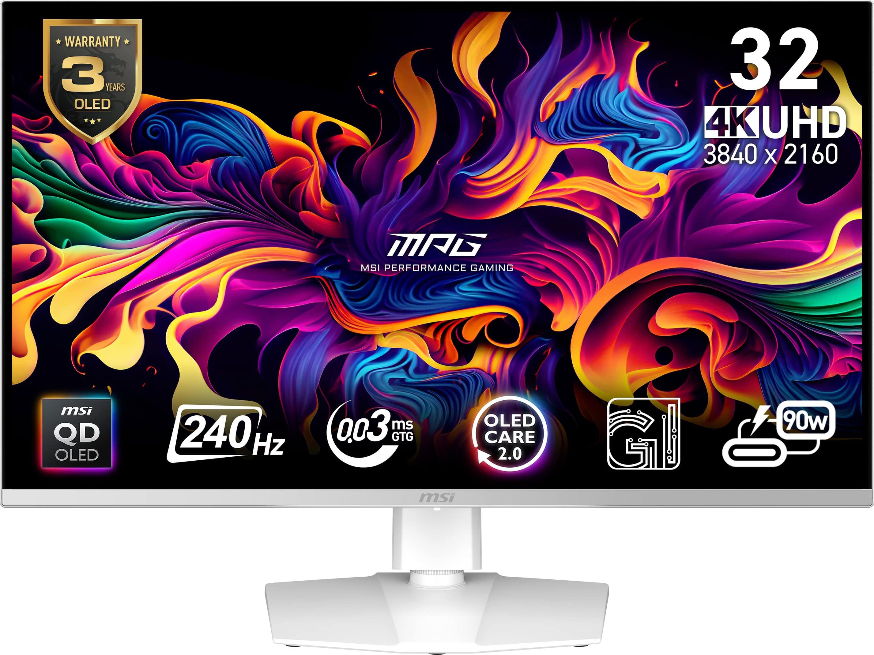 MSI MPG 321URXW QD-OLED Gaming Monitor - 31.5" 4K UHD 240Hz 0.03ms Response Time - White