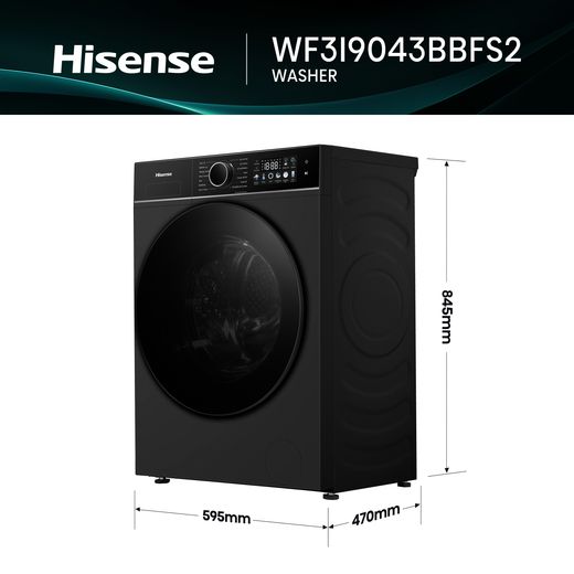Hisense KitchenFit 3i Series WF3I9043BBFS2 9kg WiFi Connected Washing Machine with 1400 rpm - Black - Annotation - dimension shot 