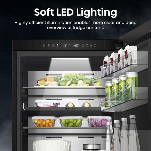 Hisense KitchenFit Eclipse Series 60/40 Total No Frost Fridge Freezer - Black / Stainless Steel - Annotation - Soft LED lighting shot