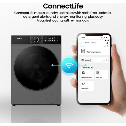Hisense 3i KitchenFit Series WF3I1143BTL 11kg WiFi Connected Washing Machine with 1400 rpm - Titanium - annotation - connect life