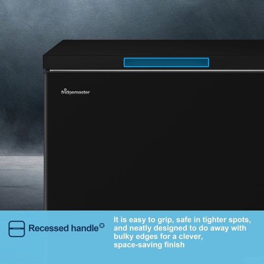 Fridgemaster MCF200EB Chest Freezer - Black - Annotation - Recessed handle