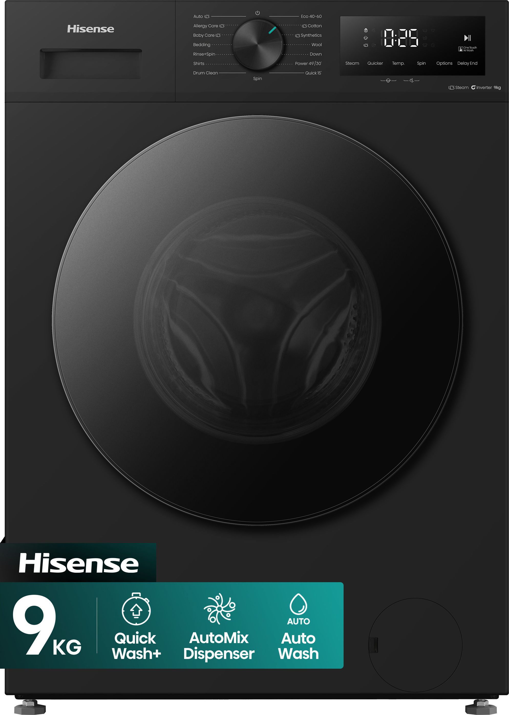 Hisense - 1i Series - Washing Machine - 9kg - 1400 rpm - Black