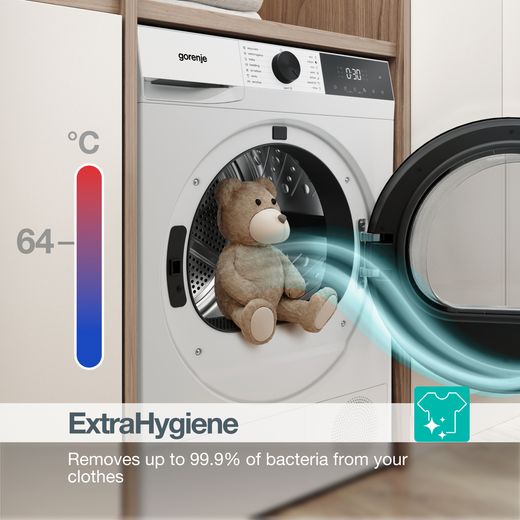 Gorenje G200 Series DG2P9D/UK 9Kg Heat Pump Tumble Dryer - White - Annotation - ExtraHygiene