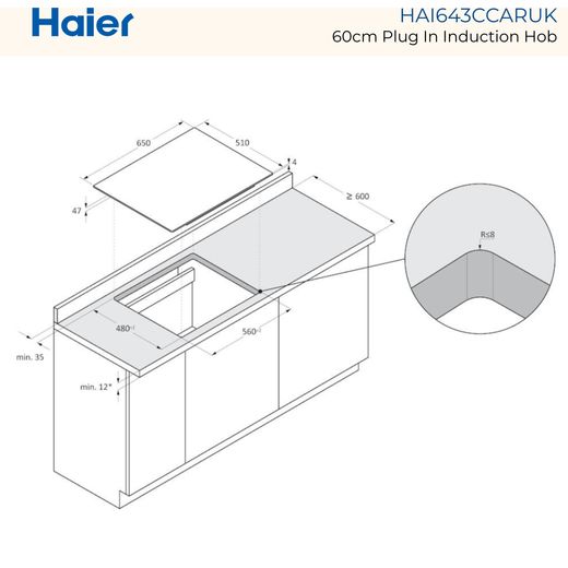 Haier Series 2 HAI643CCARUK 59cm Induction Hob - dimensions
