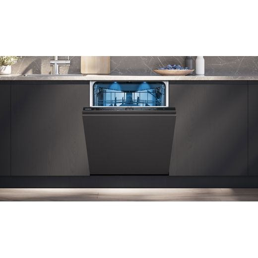 Siemens IQ-500 Fully Integrated Standard Dishwasher - Black with Fixed Door Fixing Kit - Dishwasher in kitchen shot