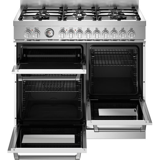 Bertazzoni Dual Fuel Range Cooker - White - Front with door open shot