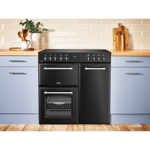 Belling Farmhouse 90E 90cm Electric Range Cooker with Ceramic Hob - Black - Cooker in kitchen shot 