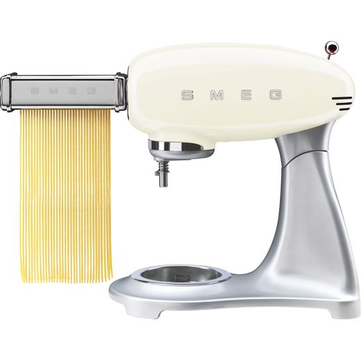 Smeg 50's Style SMF04CRUK Stand Mixer - Cream - Side shot with pasta